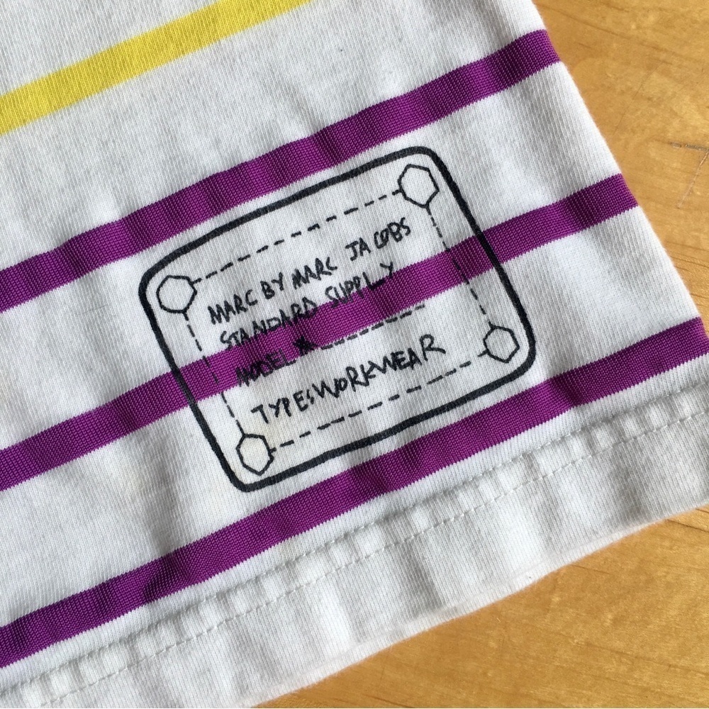 Marc by Marc Jacobs Striped, Three Quarter Sleeve Tee, Yellow, Purple, Size S - Picture 6 of 14
